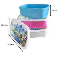 MuchoWow Broodtrommel Wit - Lunchbox - Brooddoos - Schilderij - Olieverf - Huis - Bergen - Water - 18x12x6 cm - Volwassenen