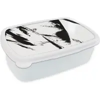 MuchoWow Broodtrommel Wit - Lunchbox - Brooddoos - Verf - Zwart - Abstract - 18x12x6 cm - Volwassenen