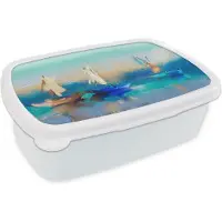 MuchoWow Broodtrommel Wit - Lunchbox - Brooddoos - Schilderij - Olieverf - Boot - Abstract - 18x12x6 cm - Volwassenen