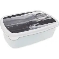 MuchoWow Broodtrommel Wit - Lunchbox - Brooddoos - Verf - Zwart - Design - 18x12x6 cm - Volwassenen