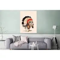 MuchoWow Wanddecoratie Metaal - Aluminium Schilderij Industrieel - Uil - Indiaan - Veren - Dieren - 90x120 cm - Dibond - Foto op aluminium - Industriële muurdecoratie - Voor de woonkamer/slaapkamer