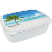 MuchoWow Broodtrommel Wit - Lunchbox - Brooddoos - Palmboom - Strand - Zee - Zomer - 18x12x6 cm - Volwassenen