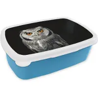 MuchoWow Broodtrommel Blauw - Lunchbox - Brooddoos - Uil - Vogel - Oranje - Zwart - 18x12x6 cm - Kinderen - Jongen