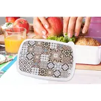 MuchoWow Broodtrommel Wit - Lunchbox - Brooddoos - Patronen - Vintage - Bruin - Bloemen - vormen - 18x12x6 cm - Volwassenen