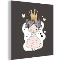 MuchoWow Wanddecoratie Metaal - Aluminium Schilderij Industrieel - Prinses - Jurk - Hartjes - Meisjes - Kroon - 50x50 cm - Dibond - Foto op aluminium - Industriële muurdecoratie - Voor de woonkamer/slaapkamer
