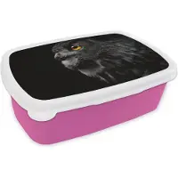 MuchoWow Broodtrommel Roze - Lunchbox - Brooddoos - Uil - Vogel - Zwart - Portret - 18x12x6 cm - Kinderen - Meisje