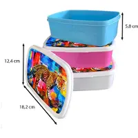 MuchoWow Broodtrommel Blauw - Lunchbox - Brooddoos - Schilderij - Panter - Olieverf - Kleuren - Dieren - 18x12x6 cm - Kinderen - Jongen
