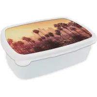 MuchoWow Broodtrommel Wit - Lunchbox - Brooddoos - Palmboom - Skyline - Zonsondergang - Architectuur - 18x12x6 cm - Volwassenen