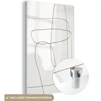 MuchoWow Glasschilderij 100x150 cm - Schilderij acrylglas - Bruin - Wit - Minimalisme - Abstract - Foto op glas - Schilderijen