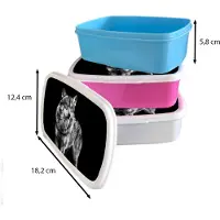 MuchoWow Broodtrommel Blauw - Lunchbox - Brooddoos - Wolf - Dieren - Wild - Zwart - Wit - 18x12x6 cm - Kinderen - Jongen