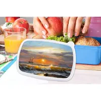 MuchoWow Broodtrommel Blauw - Lunchbox - Brooddoos - Schilderij - Water - Zeilboot - Olieverf - 18x12x6 cm - Kinderen - Jongen