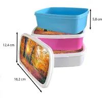MuchoWow Broodtrommel Blauw - Lunchbox - Brooddoos - Bomen - Herfst - Bos - Herfstbladeren - 18x12x6 cm - Kinderen - Jongen