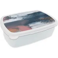 MuchoWow Broodtrommel Wit - Lunchbox - Brooddoos - Abstract - Verf - Design - 18x12x6 cm - Volwassenen