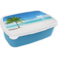 MuchoWow Broodtrommel Blauw - Lunchbox - Brooddoos - Palmboom - Strand - Zee - Zomer - 18x12x6 cm - Kinderen - Jongen