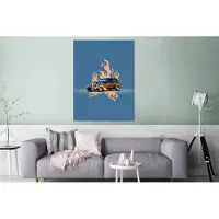MuchoWow Wanddecoratie Metaal - Aluminium Schilderij Industrieel - Auto - Vintage - Blauw - Vlammen - 90x120 cm - Dibond - Foto op aluminium - Industriële muurdecoratie - Voor de woonkamer/slaapkamer