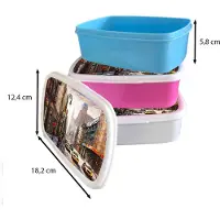 MuchoWow Broodtrommel Wit - Lunchbox - Brooddoos - Schilderij - Stad - Auto - Olieverf - 18x12x6 cm - Volwassenen