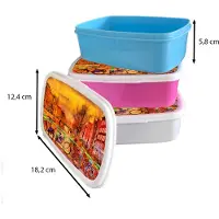 MuchoWow Broodtrommel Roze - Lunchbox - Brooddoos - Schilderij - Fiets - Amsterdam - Gracht - Olieverf - 18x12x6 cm - Kinderen - Meisje