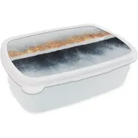 MuchoWow Broodtrommel Wit - Lunchbox - Brooddoos - Goud - Abstract - Design - 18x12x6 cm - Volwassenen