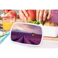 MuchoWow Broodtrommel Wit - Lunchbox - Brooddoos - Lavendel - Luchtballon - Berg - Paars - 18x12x6 cm - Volwassenen