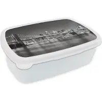 MuchoWow Broodtrommel Wit - Lunchbox - Brooddoos - New York - Brug - Brooklyn - Zwart wit - Architectuur - 18x12x6 cm - Volwassenen