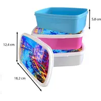 MuchoWow Broodtrommel Roze - Lunchbox - Brooddoos - Schilderij - Italië - Boot - Water - Architectuur - 18x12x6 cm - Kinderen - Meisje