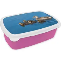 MuchoWow Broodtrommel Roze - Lunchbox - Brooddoos - Eend - Water - Vogel - Bruin - 18x12x6 cm - Kinderen - Meisje
