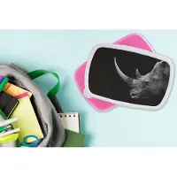MuchoWow Broodtrommel Roze - Lunchbox - Brooddoos - Neushoorn - Dieren - Zwart - Wit - Portret - 18x12x6 cm - Kinderen - Meisje