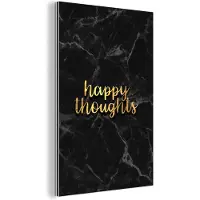 MuchoWow Wanddecoratie Metaal - Aluminium Schilderij Industrieel - Quotes - Happy - Goud - Zwart - 120x180 cm - Dibond - Foto op aluminium - Industriële muurdecoratie - Voor de woonkamer/slaapkamer
