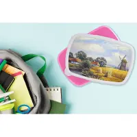 MuchoWow Broodtrommel Roze - Lunchbox - Brooddoos - Schilderij - Boerderij - Molen - Olieverf - 18x12x6 cm - Kinderen - Meisje
