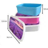 MuchoWow Broodtrommel Blauw - Lunchbox - Brooddoos - Lavendel - Paars - Bloemen - Veld - 18x12x6 cm - Kinderen - Jongen