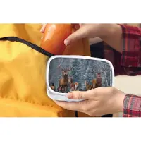 MuchoWow Broodtrommel Wit - Lunchbox - Brooddoos - Hert - Winter - Sneeuw - Bosdieren - Bos - Natuur - 18x12x6 cm - Volwassenen