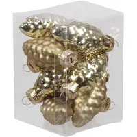 Othmar decorations 12x stuks glazen dennenappels kersthangers goud 6 cm mat/glans - Kersthangers
