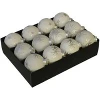 Othmar decorations Othmara Kerstballen - 12st - glas - gedecoreerd wit - 7,5 cm - Kerstbal