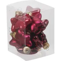 Othmar decorations 12x stuks glazen sterren kersthangers rood/donkerrood 4 cm mat/glans - Kersthangers