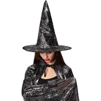 Dressforfun - Unisex volwassenen set hoed en cape spinnenweb 150 cm - verkleedkleding kostuum halloween verkleden feestkleding carnavalskleding carnaval feestkledij partykleding - 301655