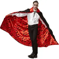 Dressforfun - Vampiercape met vleermuismotief - verkleedkleding kostuum halloween verkleden feestkleding carnavalskleding carnaval feestkledij partykleding - 301856
