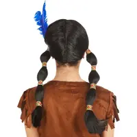 Dressforfun - gevlochten pruik indianenvrouw - verkleedkleding kostuum halloween verkleden feestkleding carnavalskleding carnaval feestkledij partykleding - 300721