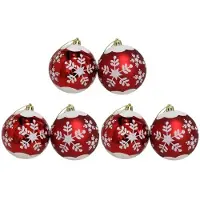 Gerimport Kerstballen - 6ST - rood - gedecoreerd - 6 cm - Kerstbal