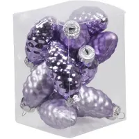 Othmar decorations 12x stuks glazen dennenappels kersthangers amethyst paars 6 cm mat/glans - Kersthangers