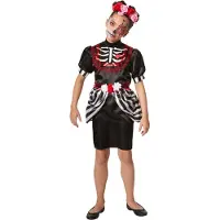 Dressforfun Griezelige skeletdame 104 (3-4j) - verkleedkleding kostuum halloween verkleden feestkleding carnavalskleding carnaval feestkledij partykleding - 301985