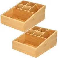 Gerimport 2x stuks make-up/pennen sorteer organizer 6-vaks bakje 17 x 21 x 9 cm bamboe - Make-up dozen
