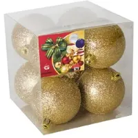 Gerimport Kerstballen - 8x - goud - kunststof - glitters - D7 cm - Kerstbal