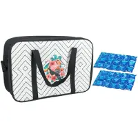 Gerimport Koeltas zwart/wit met tropische vogels print met 2 stuks flexibele koelelementen 18 liter - Koeltas
