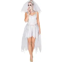 Dressforfun - vrouwenkostuum Bruidskleed skelet XL - verkleedkleding kostuum halloween verkleden feestkleding carnavalskleding carnaval feestkledij partykleding - 300061