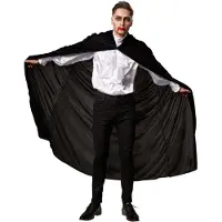 Dressforfun - Fluwelen cape met kap 116 cm zwart - verkleedkleding kostuum halloween verkleden feestkleding carnavalskleding carnaval feestkledij partykleding - 301862