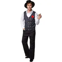 TecTake charleston gentleman kostuum - maat S – zwart/wit – polyester | inclusief hoed, overhemd, vest & broek