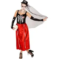 Dressforfun - vrouwenkostuum Skeleton S - verkleedkleding kostuum halloween verkleden feestkleding carnavalskleding carnaval feestkledij partykleding - 300090