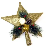 Gerimport Kunststof kerstboom ster piek goud 21 cm - Kerstpieken met decoratie - kerstboompieken