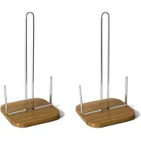 Gerimport 2x stuks keukenrolhouders metaal/bamboe 31 cm - Keukenrolhouders