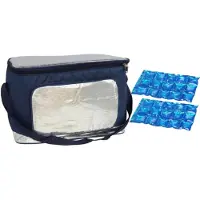 Gerimport Koeltas schoudertas blauw/zilver met 2 stuks flexibele koelelementen 18 liter - Koeltas